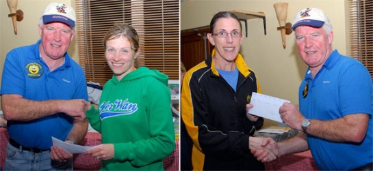 Deirdre Nagle (1st) and Elaine Guinane (3rd) receiving their prizes