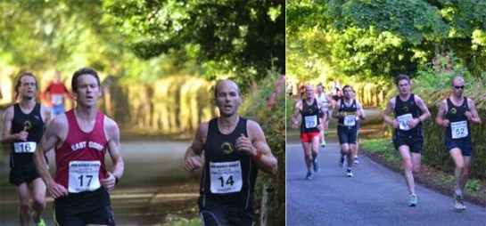  (L) Daithi Creedon...first Eagle AC member home in 28:55 closely followed by John O'Callaghan in 29:00. (R) Paul Cotter (#52), Kevin Geary (#60) and Colm Glavin (#73)...31:20, 31:23 and 31:22 respectively. Photo : Paudie Birmingham