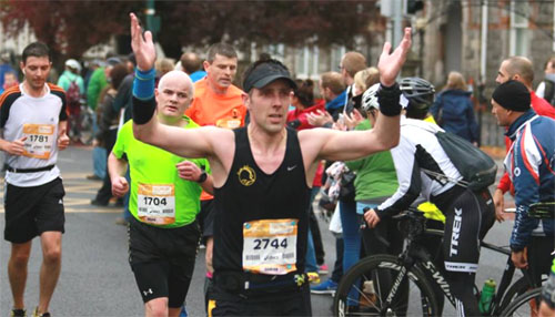 Damian Kenneally working the crowds...and a marathon PB as well!